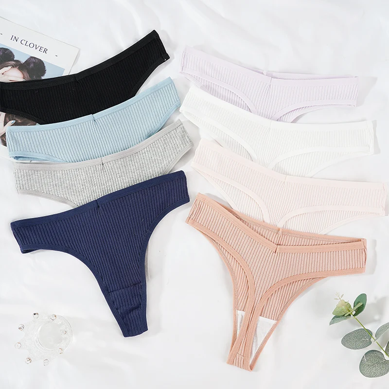 

Women's Ribbed Thongs Low Waist Sexy Panties Seamless Solid Underpants Female Lingerie Intimate Comfortable G-String Briefs