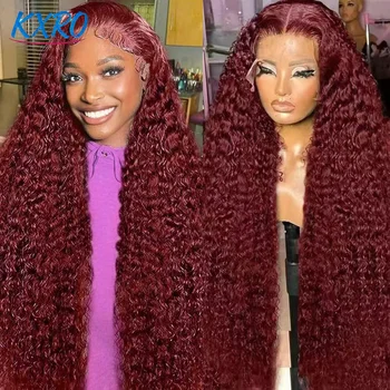 13x6 HD Lace 99J Burgundy Deep Wave Curly Human Hair Wig Burgundy Straight Lace Front Human Hair Wigs For Woman Clearance Sale 1