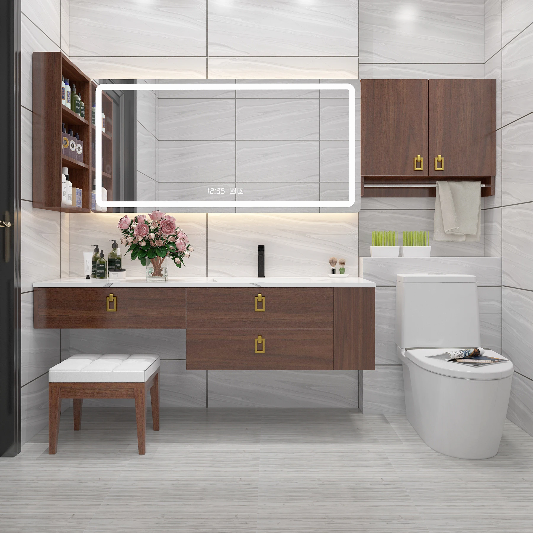 Bathroom Furniture Supplier Vanity Set with Wooden Makeup Table and Storage Cabinet