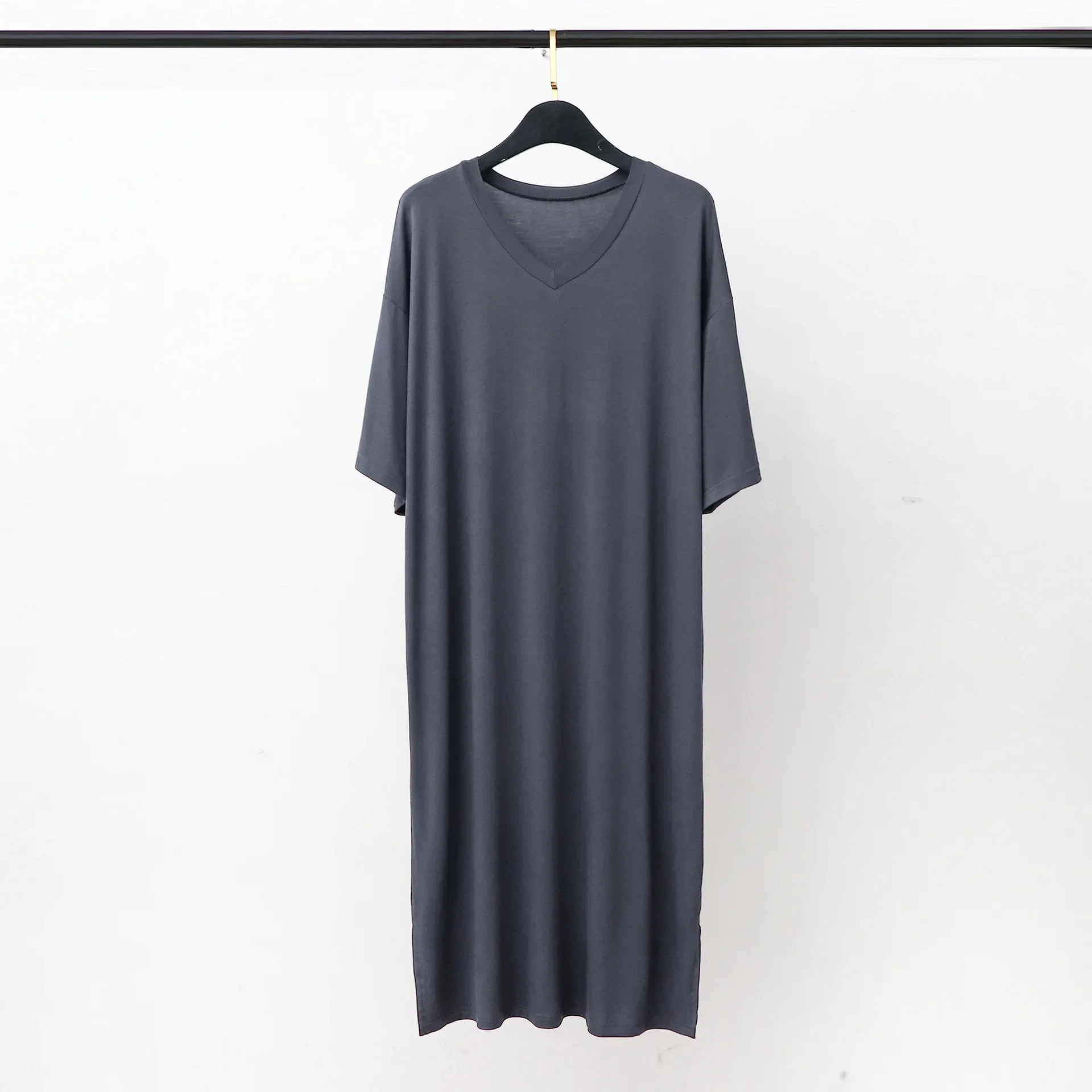Modal Pajamas Home Clothes Men's Short-sleeved V-neck Mid-length One-piece Nightgown Loose Large Size Mens Cotton Bathrobe cotton bathrobe