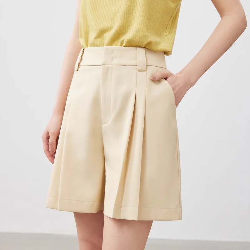Woman Wide Leg Shorts, Casual Style Solid Chic Short Trousers, 2024 Spring Summer Office Lady Bottoms, Beige, Green DALINN