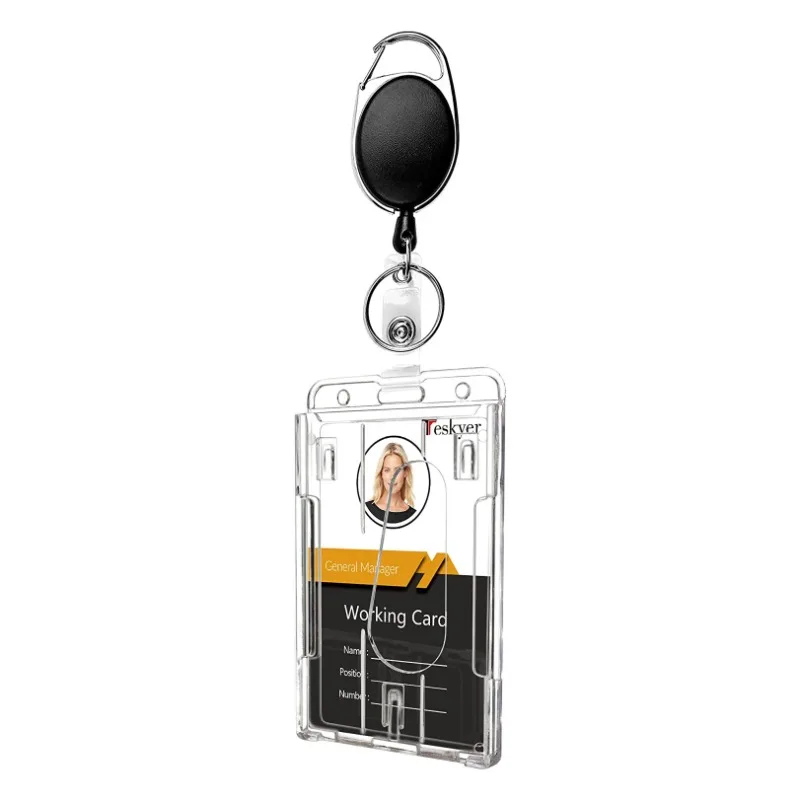 Mecool 2 Pcs Retractable Badge Holders Hard Plastic Extendable Lanyard With Card Holder | ID Badge Holder Retractable Reel With Carabiner Belt For Retractables Keyring | Photocard Holder