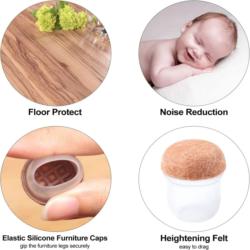8-Piece Non-Slip Chair Leg Floor Protector Caps with Felt Pads