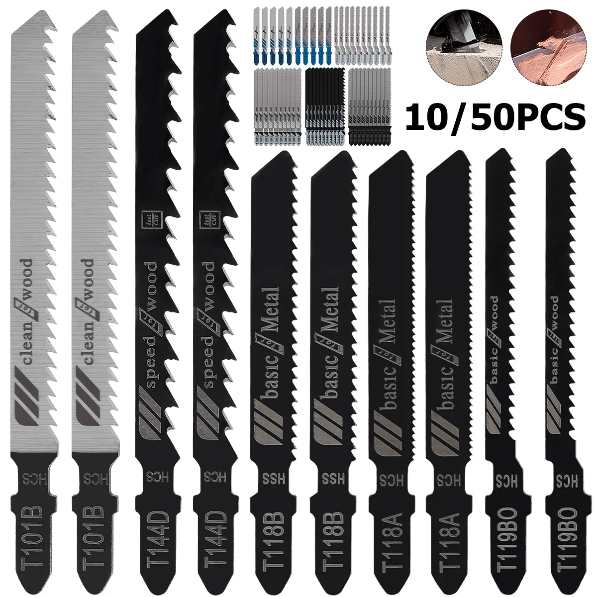 14-Piece Jig Saw Blade Set - U-Shank, High Carbon Steel For Wood, Metal & Plastic
