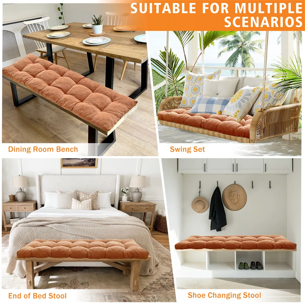 Corduroy Bench Cushion With Buckles Bay Window Seating Pad  Long Mattress Chair Seat Pad Decorative Garden Cojines Pads Swings 4