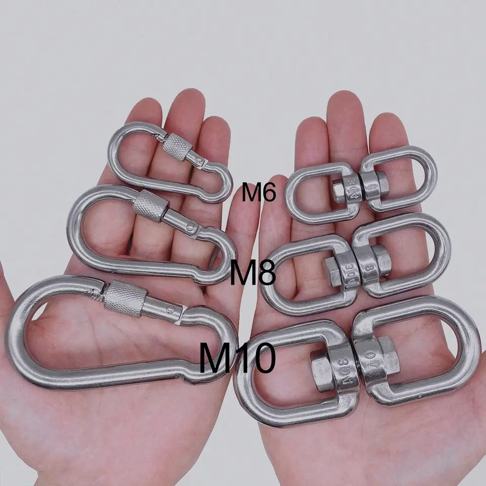 Quick Link, 304 Stainless Steel D Shape Locking Carabiner Keychain Buckle For Hiking Gym Set Of 12