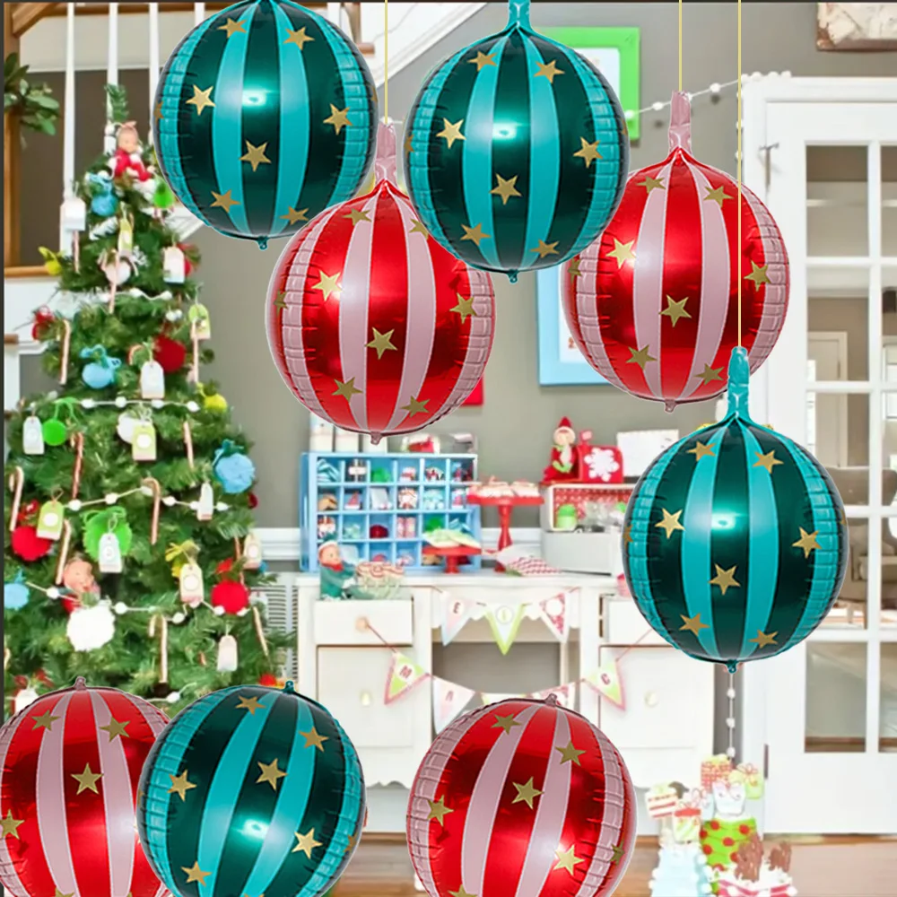 8er-Pack 22 Zoll 4D-gestreifte Sternballons, 4 rote 4D-gestreifte Sternballons, 4 grüne 4D-gestreifte Sternballons, 4D-Aluminiumfolienballons, Volleyballballons, geeignet für Weihnachten, Geburtstagsfeiern, Weihnachtsfeiern – Detail 1