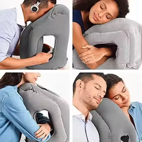 Inflatable Travel Pillow Portable Headrest Sleeping Bag Cushion Chin Neck Support for Outdoor Airplane Train Office and Home Use 2