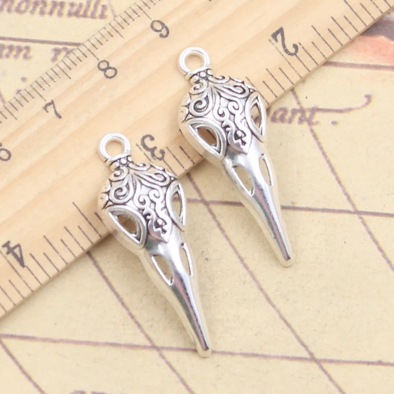 10 stücke Charms Schädel Schnabel Skelett Vogel 35x13mm tibetische silberne Farbe Anhänger antiken Schmuck machen DIY handgemachtes Handwerk