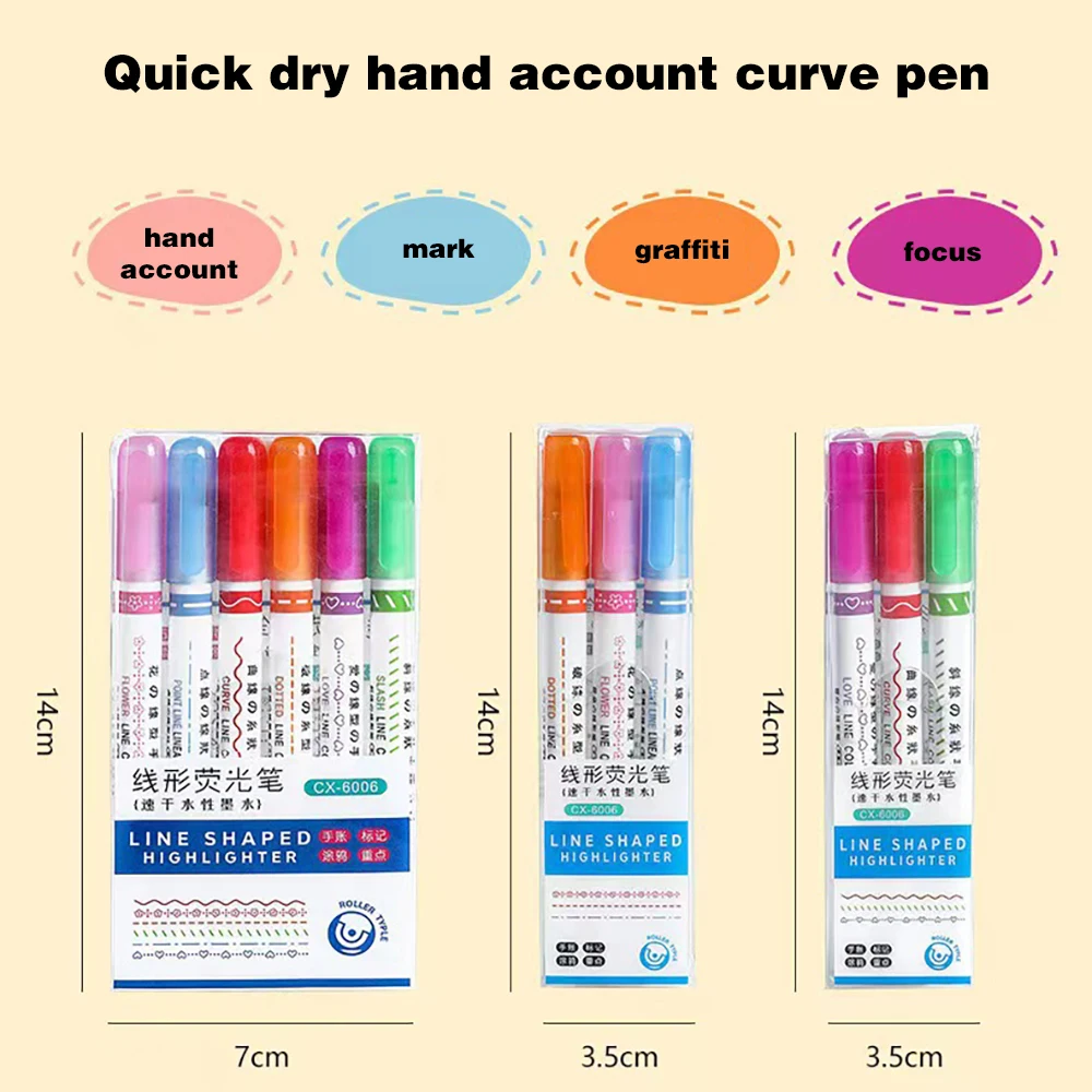 Marker Pens 6Colors Funny Line Pattern Outline