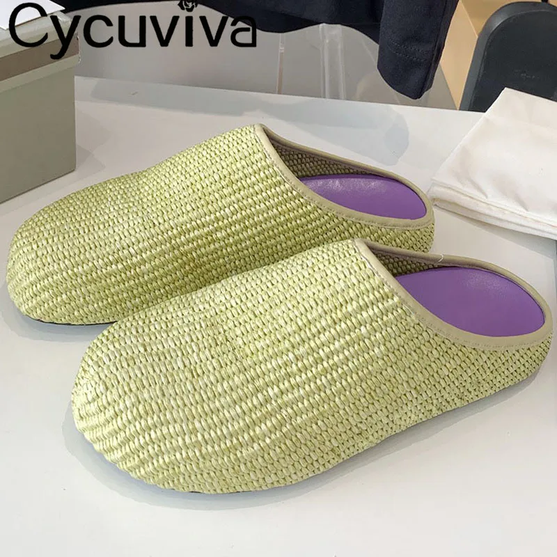

2022 Knitted Mules Slippers Women Shoes Popular Round Toe Ladies Summer Flat Slides Runway Casual Vacation loafers Shoes Woman