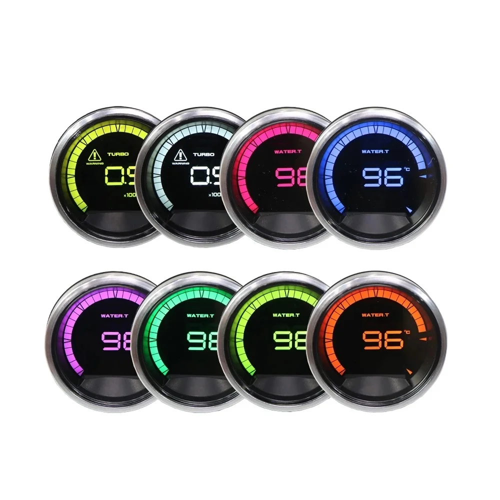 Def A2 7색 OBD2 게이지 2.5인치 수온계, 유압계, 터보 오일 온도계, 진공계, 전압계, 범용 60mm 자동차 계기판