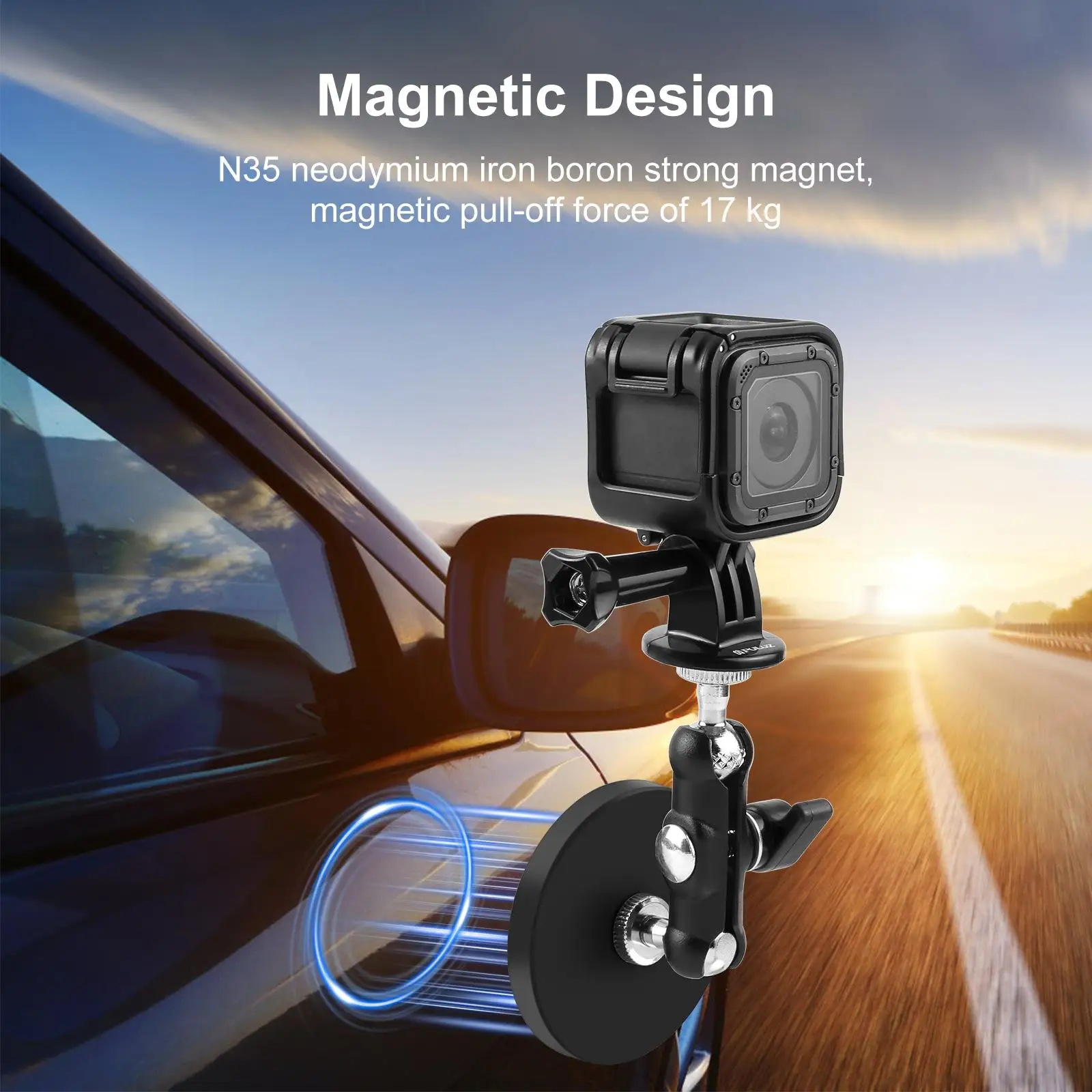 PULUZ Magnetic Pea-Style Clip Mount Holder with Mount Adapter & Long Screw for GoPro / Insta360 / DJI Action Camera