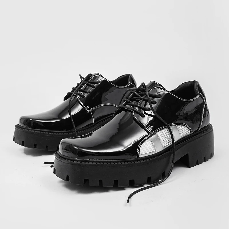 

New Men's Platform Square Toe Patent Leather Heighten Casual Shoes Chunky High Heel Lace Up Lace Up Comfort Breathable Shoes