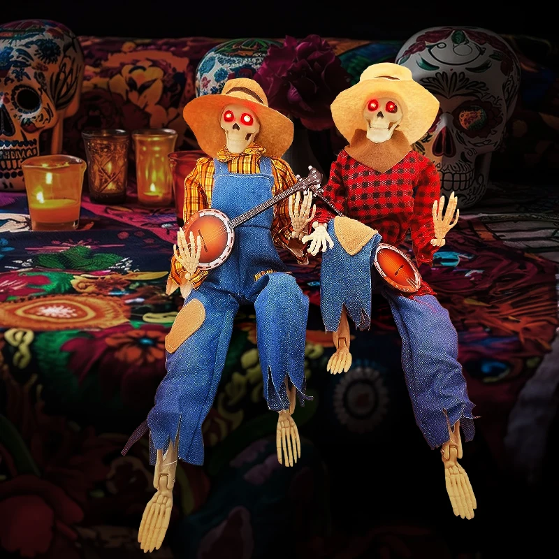 HalloweenDecorationAnimatedBanjoSkeletonsWithLightUpEyeHorror