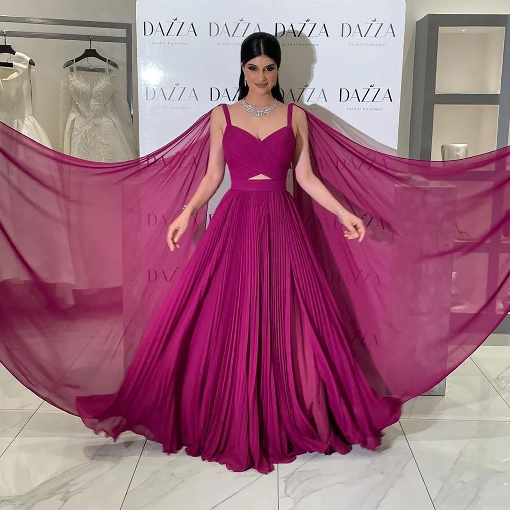 S7a073d8f53054c718310666061eb1739V Fuchsia Chiffon Dubai Evening Dresses with Cape Sleeves Yellow Arabic Elegant Women Wedding Party Formal Gowns Mallzona
