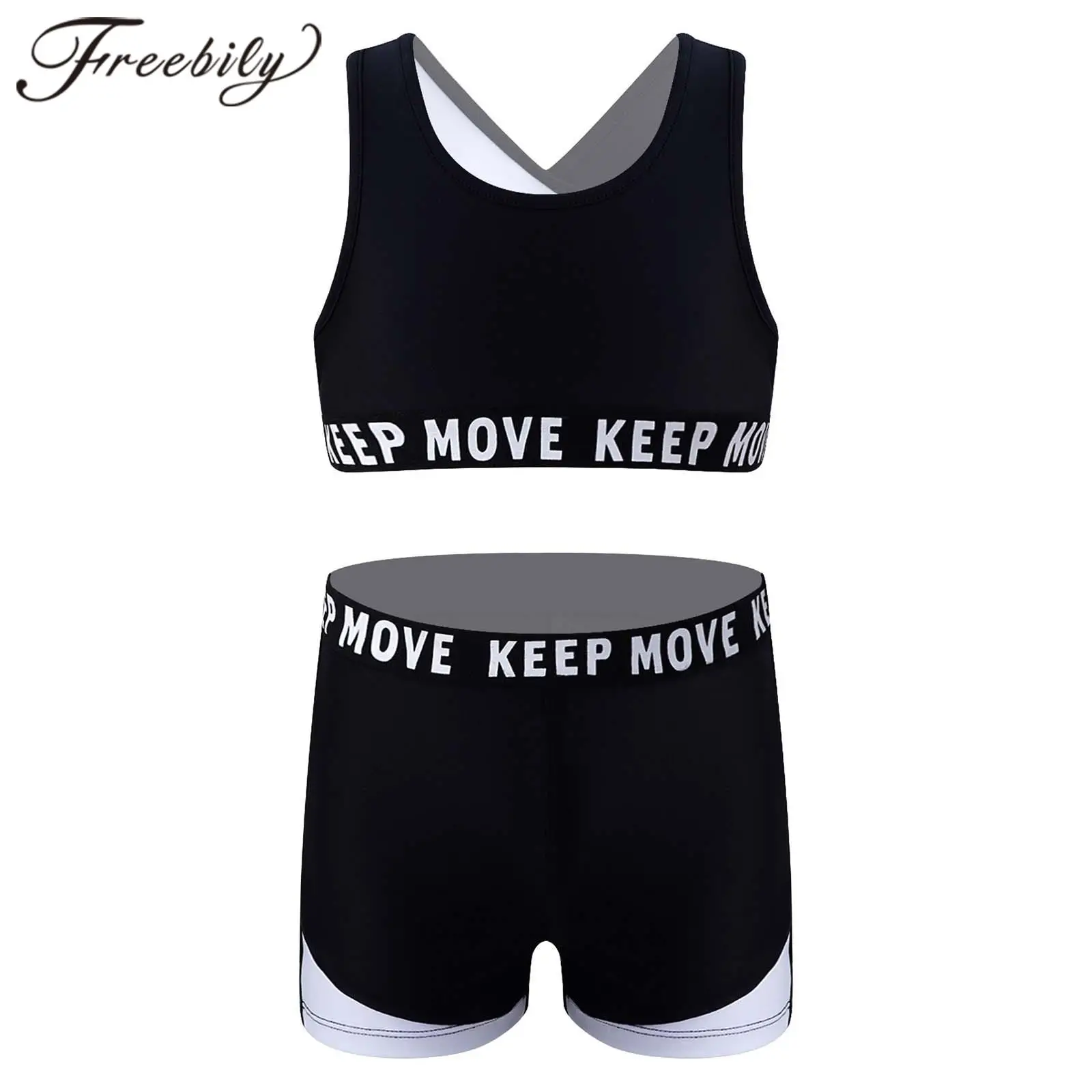 

Kids Girls Sport Suit Gymnastics Ballet Outfits Sleeveless Crop Tops and Shorts Set Child Sportswear for Gym Yoga Dance Workout