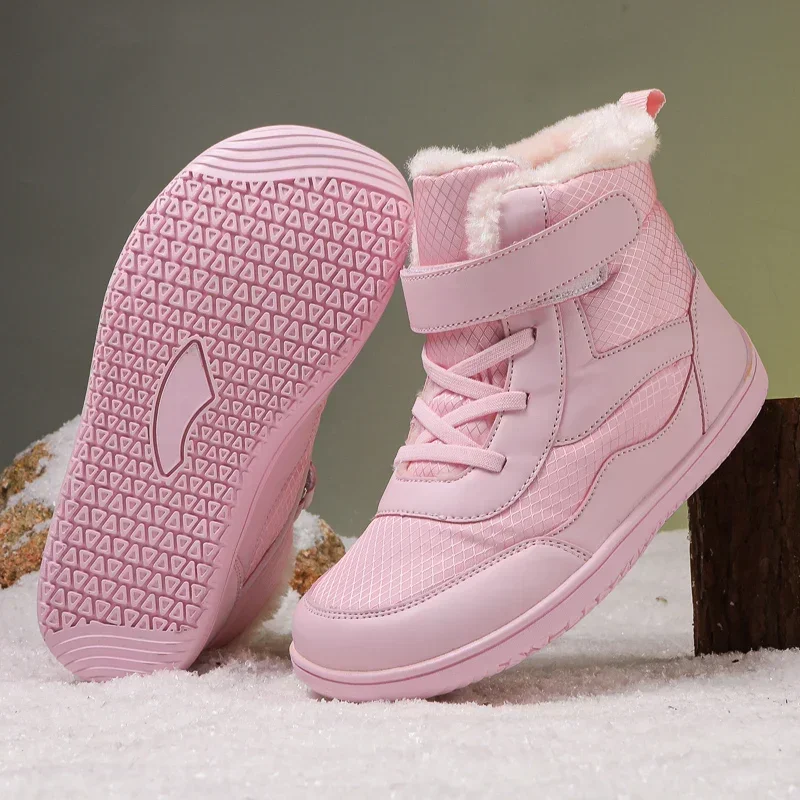 Kids Barefoot Boots Wide Width Waterproof Winter Fur Lined Shoes for Boys Girls Cold Weather Children Outdoor Fashion Sneakers Children Boots Casual Shoes
