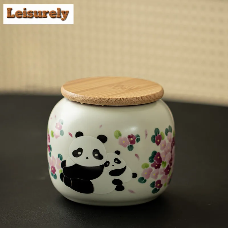 Ru Kiln Pig Oil Frozen Panda Tea Box Organizer Moisture-proof Aesthetic Storage Tank Containers Tea Caddy Tableware Ornaments