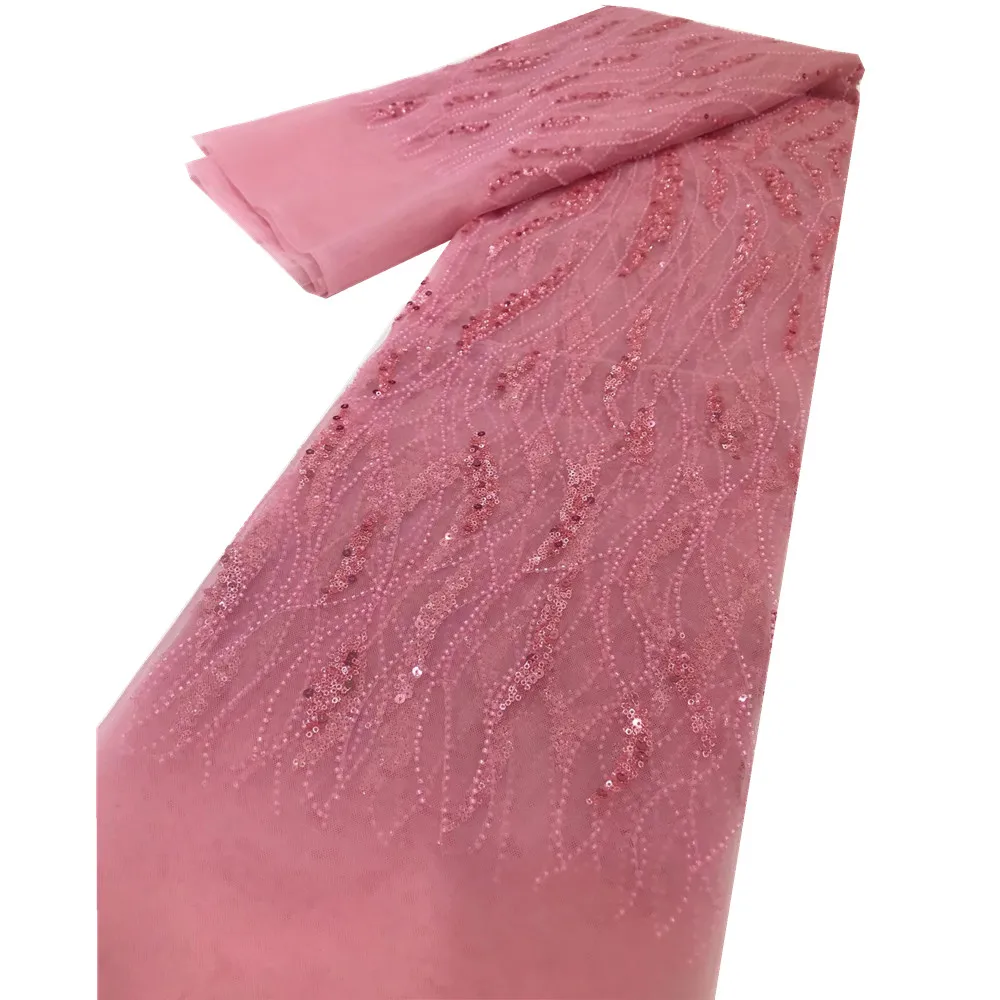 

Sequin African Lace Fabric 2022 High Quality Beads Nigerian Wedding Dress Bridal Embroidery French Tulle Lace Fabric jl15-76