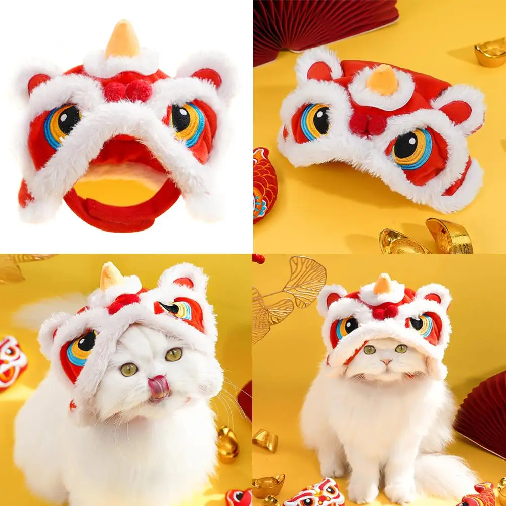 

Pet Lion Dance Hat Chinese New Year Cat Dog Cute Plush Pet Hat For Cat Puppy Dog Holiday Dress Up Costume Supplies U3X9