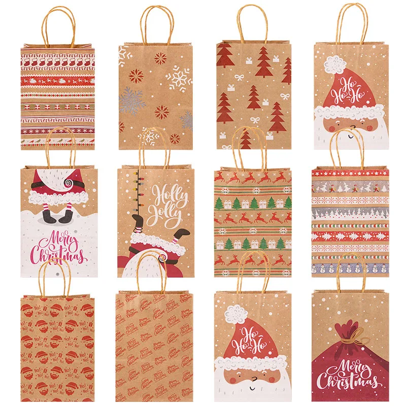 5pcs Kraft Paper Gift Bags Merry Christmas Candy Cookie Packaging Bag Boxes Natal Kids Favors 2025 New Year Party Decoration
