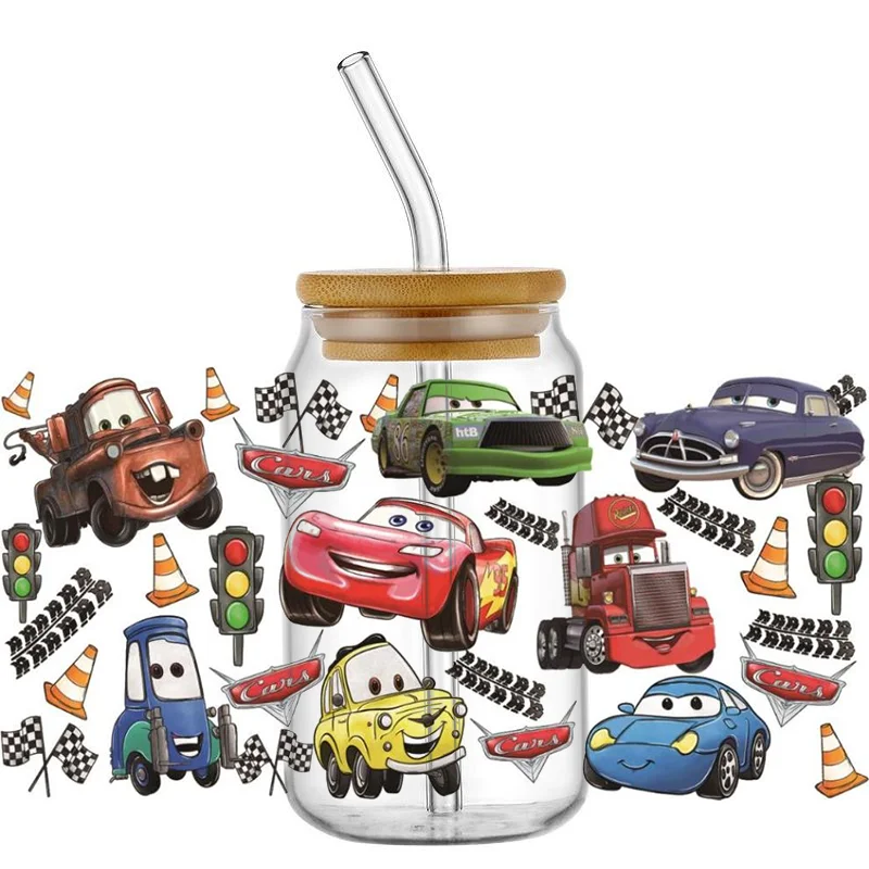 Miniso cartoon car 16oz DTF Sticker Cups UV Wrap Transfer Sticker Label DIY Selfadhesive Waterproof