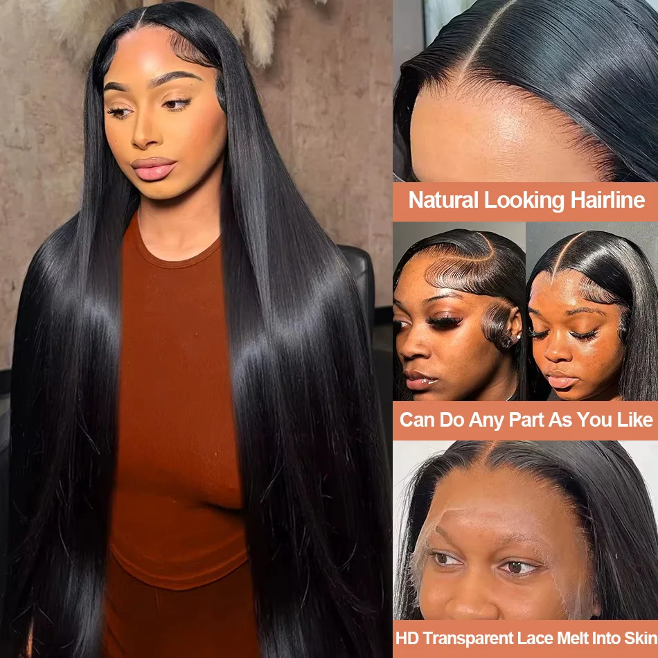 Bone Straight HD Transparent 13x6 Lace Front Human Hair Wig Brazilian 30 40 Inch Pre Plucked 13x4 Lace Frontal Wigs For Women lace front wig
