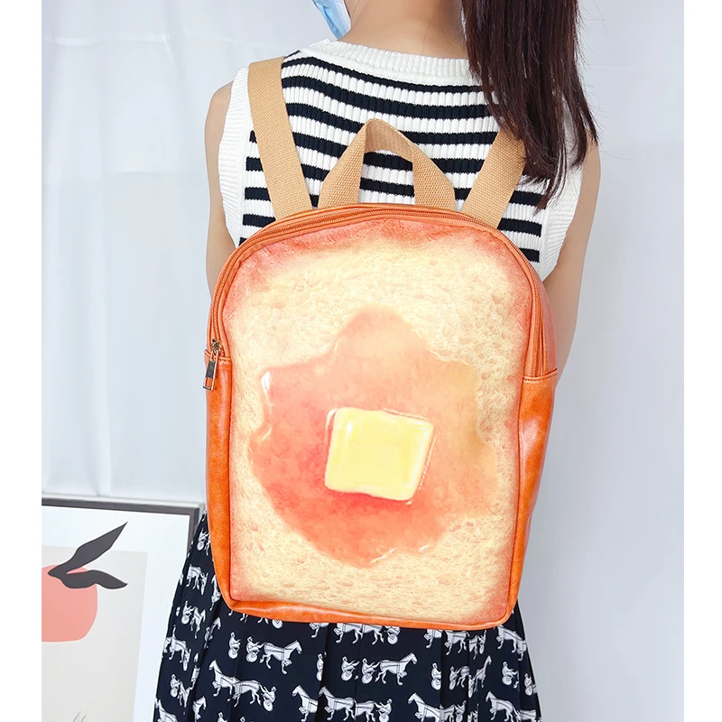 Cute Toast Style Backpack for Young Girls Large Capacity School Bag Funny Student School Bag Travel Bag Women Kawaii Egg Pattern 3