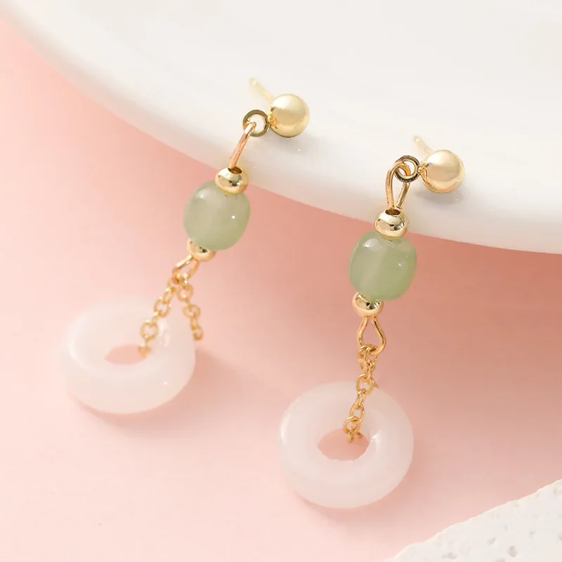 

Natural Real Jade Ring Earrings Stone Amulets Vintage Jewelry Gift Gemstone Ear Studs Talismans Charm 925 Silver Accessories