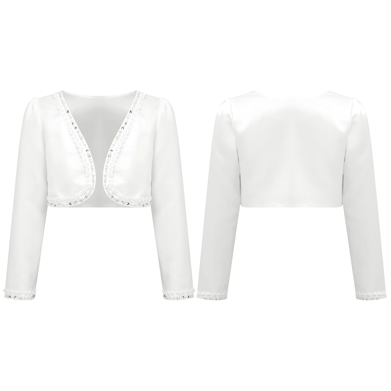 플라워 걸의 새틴 볼레로 어린이 소녀의 첫 영성체 드레스를 위한 축제 재킷 웨딩 파티 숄 프린세스 가디건 탑