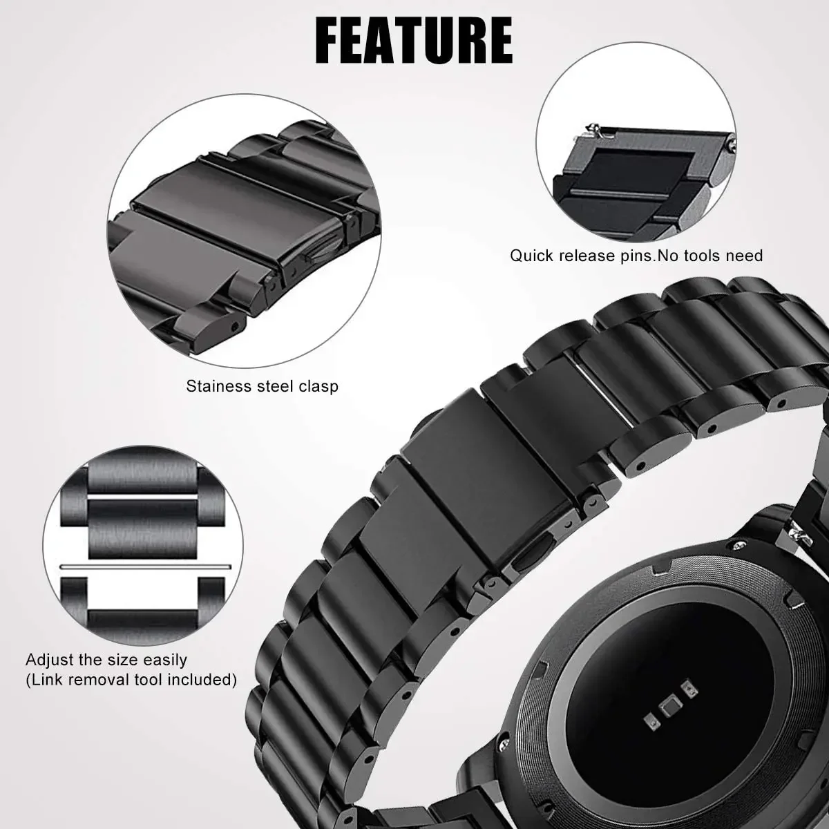 Premium 22mm Stainless Steel Watch Strap – Elegant Bracelet