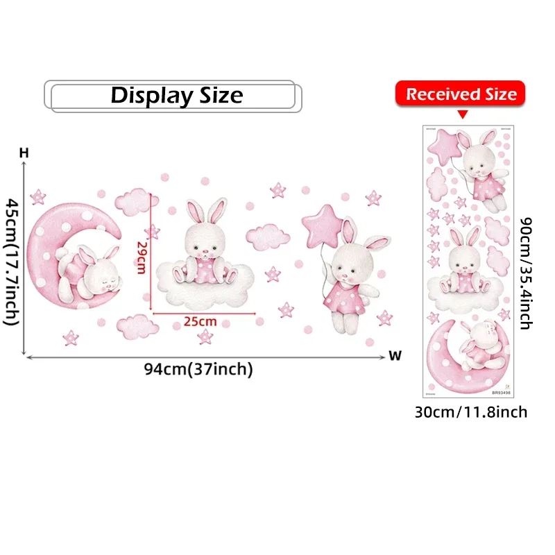 Watercolor 3 Bunnies Rabbit Moon Clouds Stars Wall Stickers for Kids Room Baby Nursery Room Wall Decals Home Decor PVC wall stickers