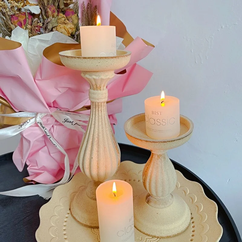 HandmadeWhiteWoodenCreativeCandlesticktTrayCandleHolderTable