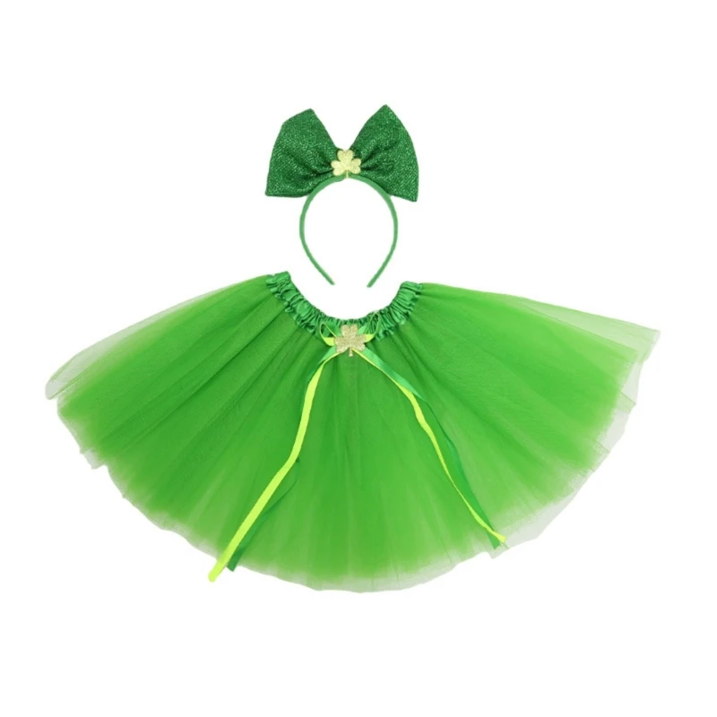 

Irish Day Hairwear and Skirts Set Patricks Day Costume Set for Girls