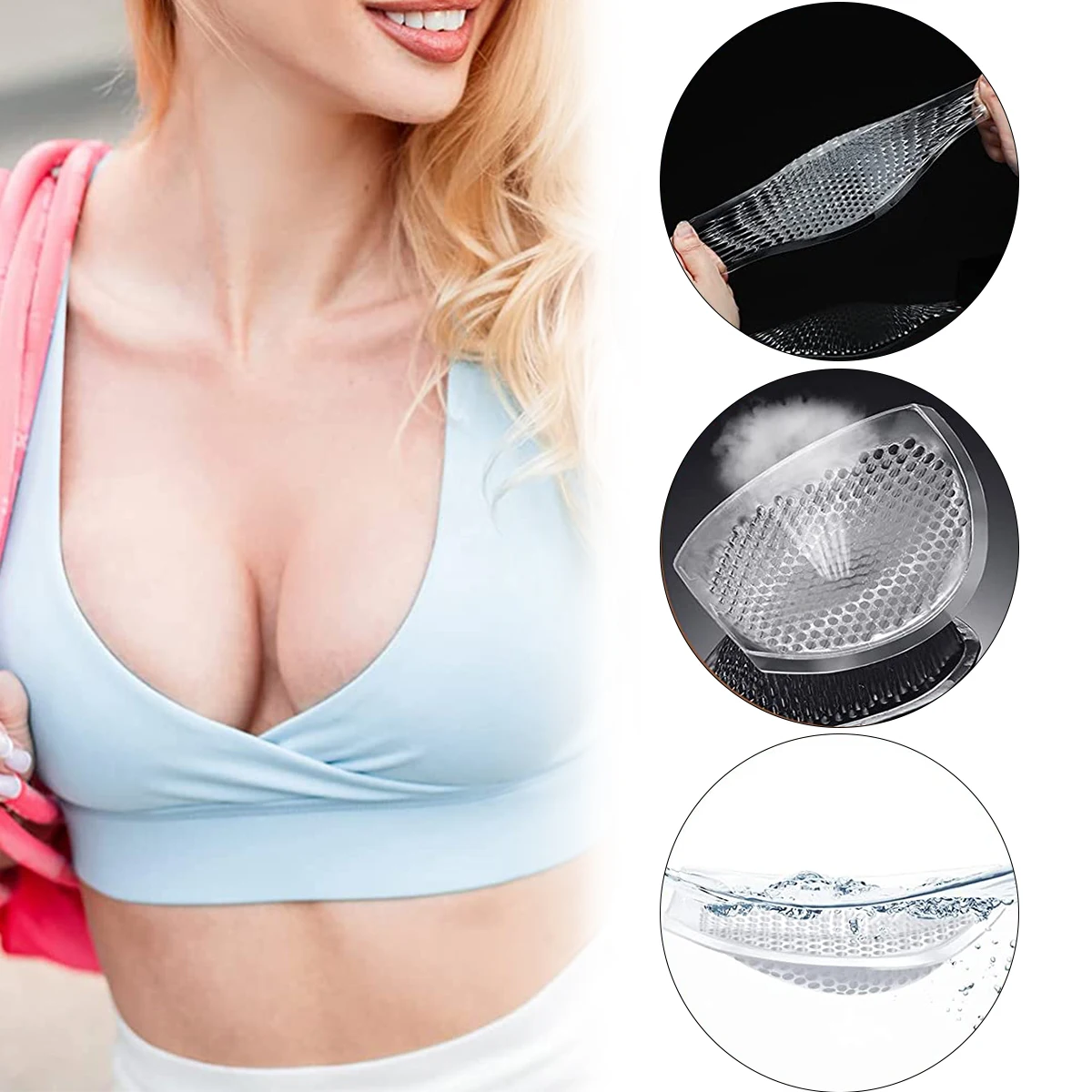 Reusable Breast Silicone Bra Inserts Breathable Enhancement For Swimsuit Bra Lingerie-Waterproof Push Up Swimsuit Clear Gel Pads 1 pair of pads silicone reusable waterproof insert inserts cover