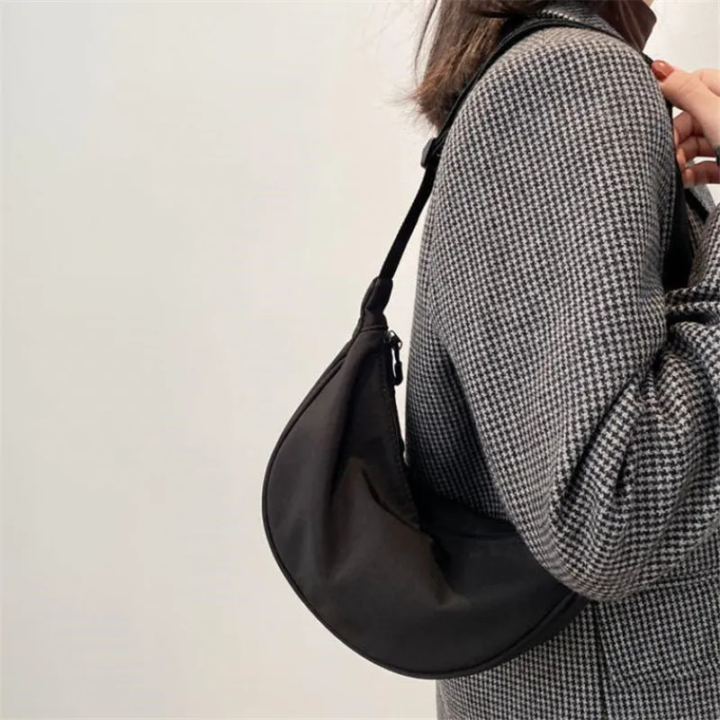 1pc Solid Color Nylon for Women Large Capacity Travel Crossbody Half Moon Daily Street Fanny Pack Waist Bag Purses and Handbags