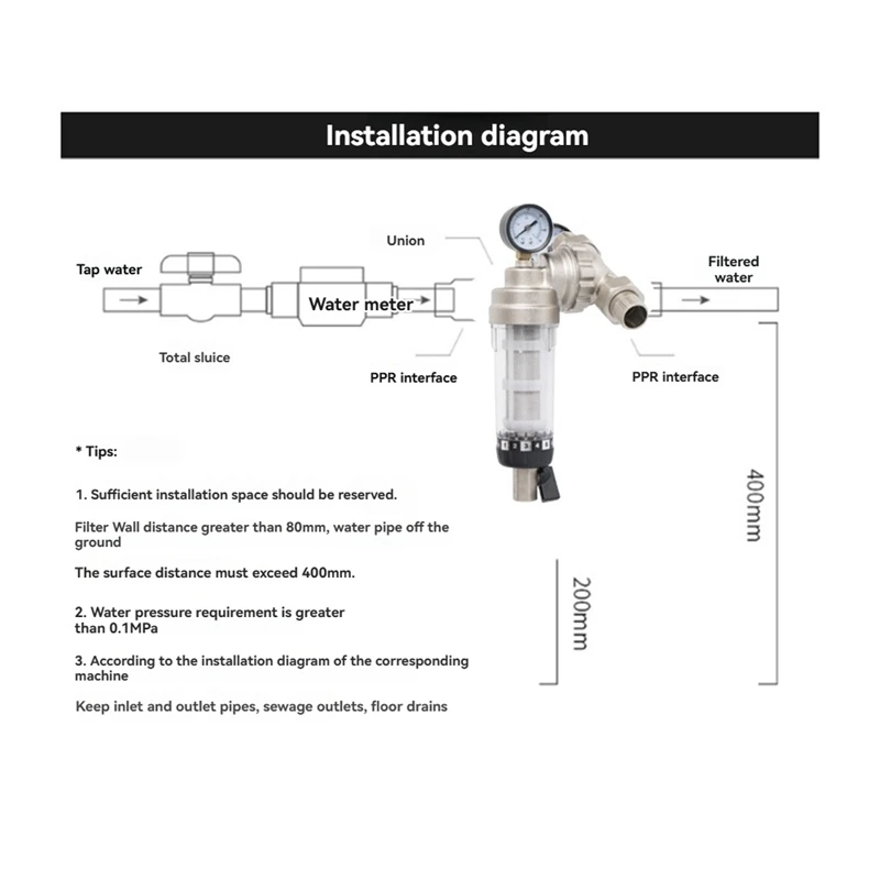 Whole House Central Filter High-Flow Tap Water Filter Reusable Sediment Water Nickel-Plated 4-Point Joint