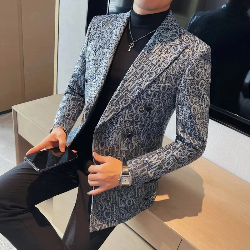 

Женский джинсовый костюм с блестками, повседневный двубортный пиджак, модель 2023