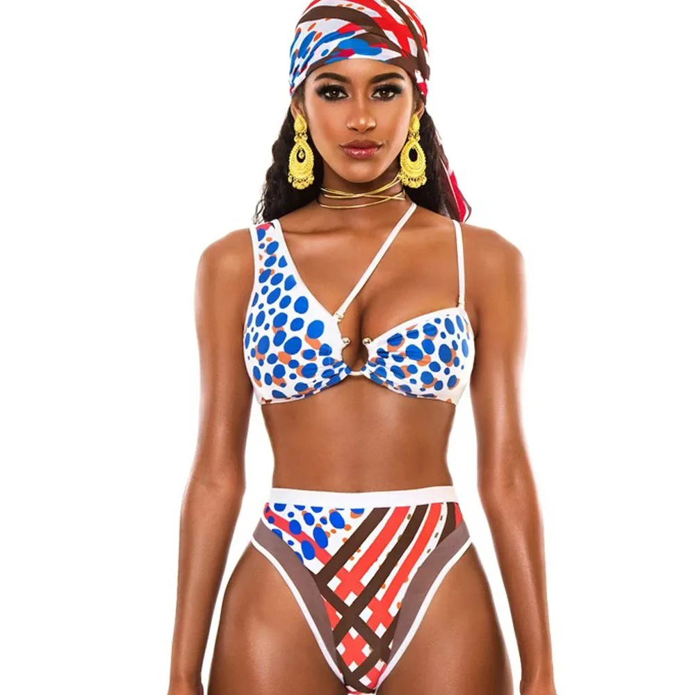 

2023 New Sexy Bikini Women High Waist Totem Print One Piece Swimwear Swimsuit Female Beach Bikinis Set Bathing Suit Banadores