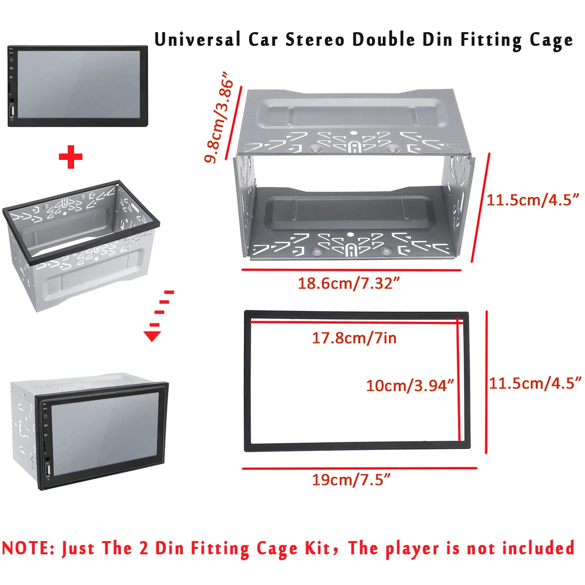 Radio Installation Frame 2Din Stereo Radio Cage Frame Unit Universal Radio DVD Player Fascia Panel 80x110x100mm