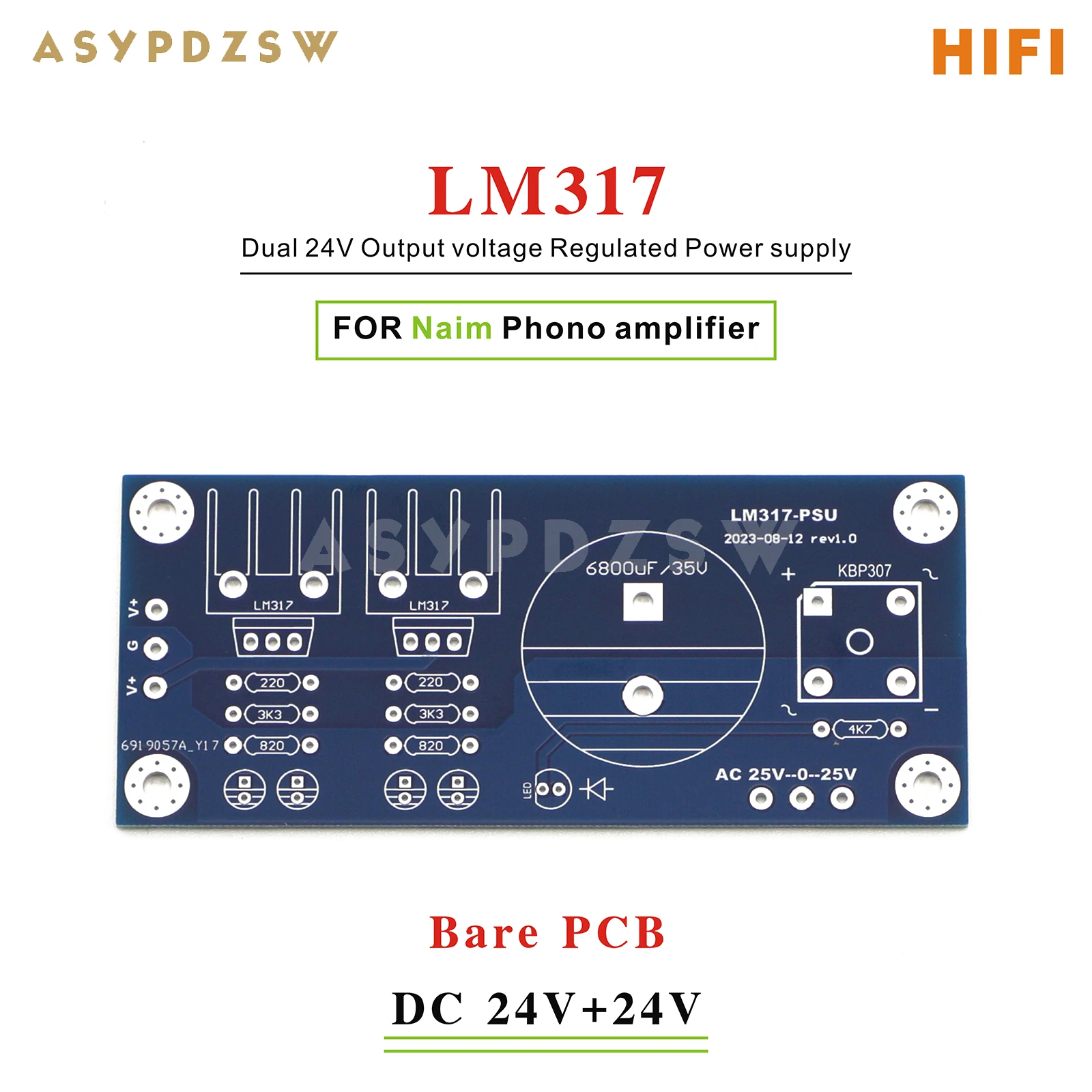 Lm317-Naim Alimentatore Regolato Hicap Pcb Nudo Per Amplificatore Naim Phono 24V + 24V