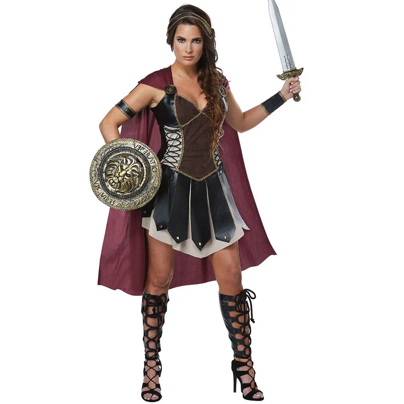 Halloween Ladies Sciarpa Gladiator Warrior Princess Greco Romano Centuriano Spartan Fancy Dress Costume E Mantello