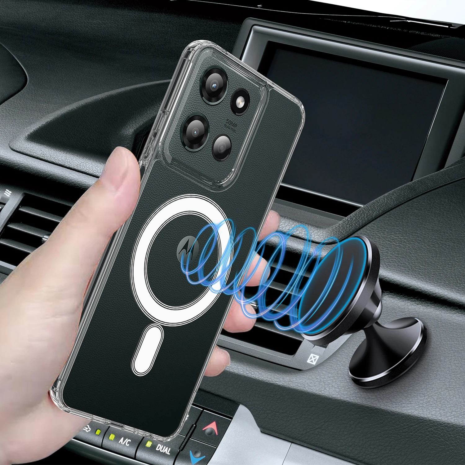 Shockproof Wireless Charging Magnetic Phone Case with Clear Back Cover