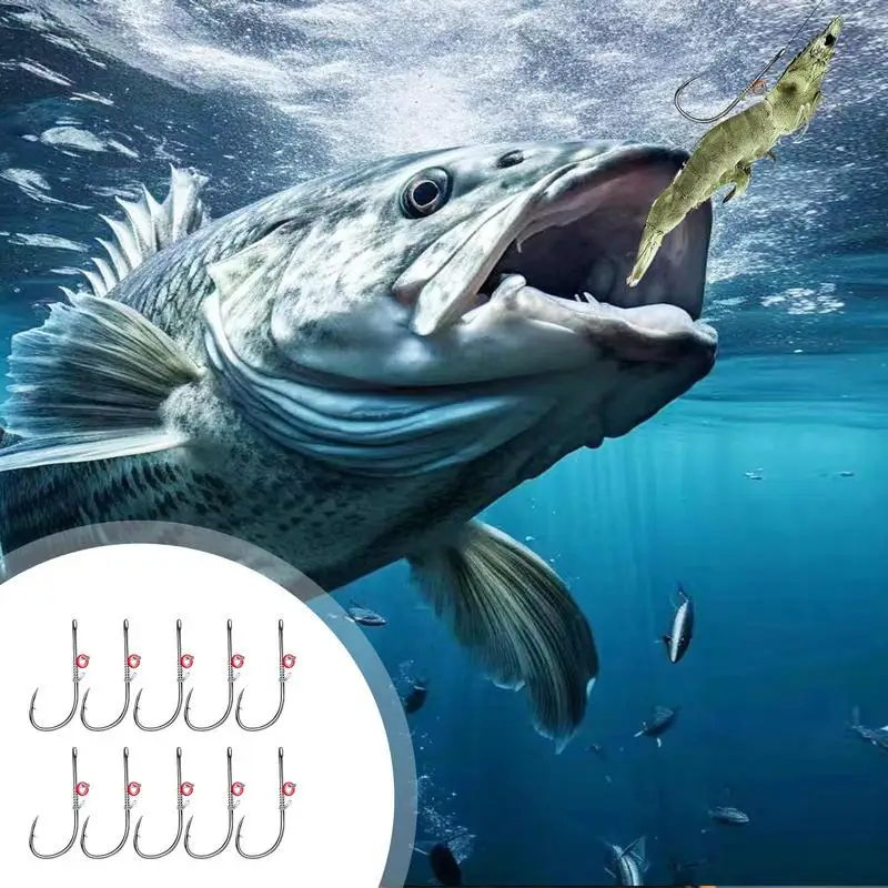 Fishing Accessories Fishing Hook Fishing Tackle Fishing Bait 10Pcs/Set Live Shrimp Bait Hooks Carbon Steel Barbed Fishhook with Hole Catfish Bass Fishing Hook Fishing Tackle Soft Lures
