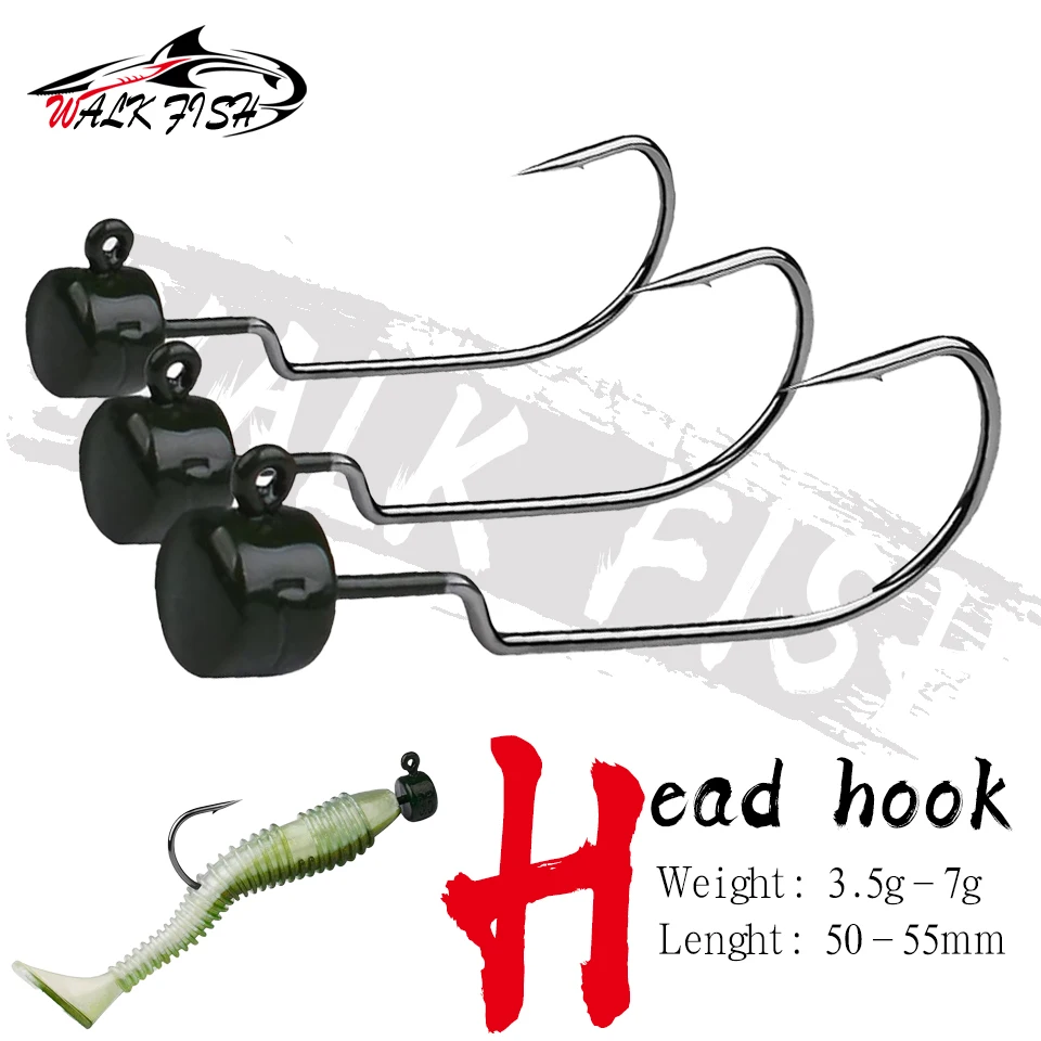 Hameçon plombé WALK FISH 3.5g 5g 7g pour pêche carnassier avec leurre souple insecte micro appât