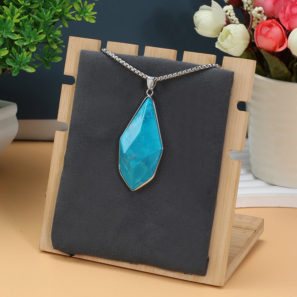 

Natural Stone Necklace Pendant Polygon Shape Gemstone Exquisite Charms for Jewelry Making Diy Personality Accessories Gifts