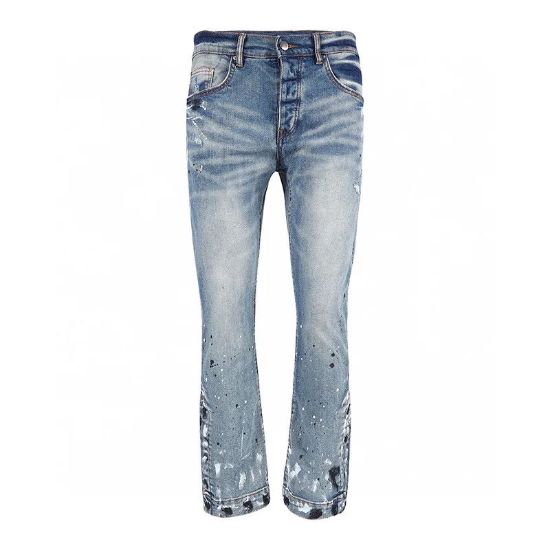 

Buy Ripped Jeans Men Slim Fit Stretch Printed Fashion Designer Streetwear Male Denim Pants Frayed Vintage Moto Biker Jeans Men