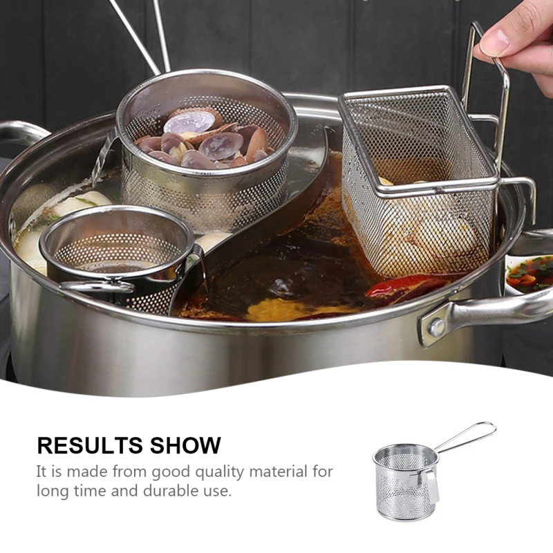 Description Picture 4 of itemSeparator Hot Pot Slip Through The Net Mini Deep Fryer Pasta Boil Baskets Stainless Steel Hot-pot Separation Sieve