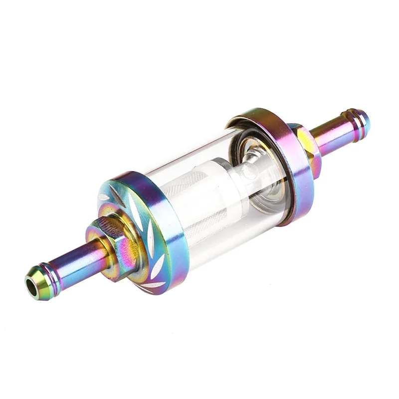 Motorcycle Fuel Filter 8mm CNC Aluminum Alloy Glass Gas Fuel Gasoline Oil Filter for Dirt Pit Bike 125/140/150/160cc CRF70 90 110 TTR100 110 KLX65